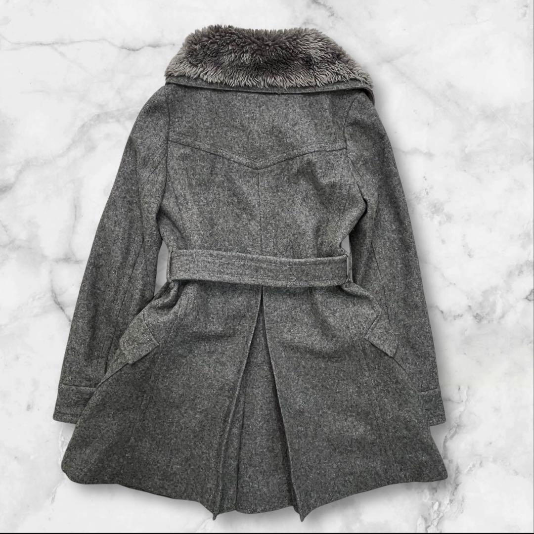 バーバリーブルーレーベル ウール コート 38 グレー チェック ファー ベルト