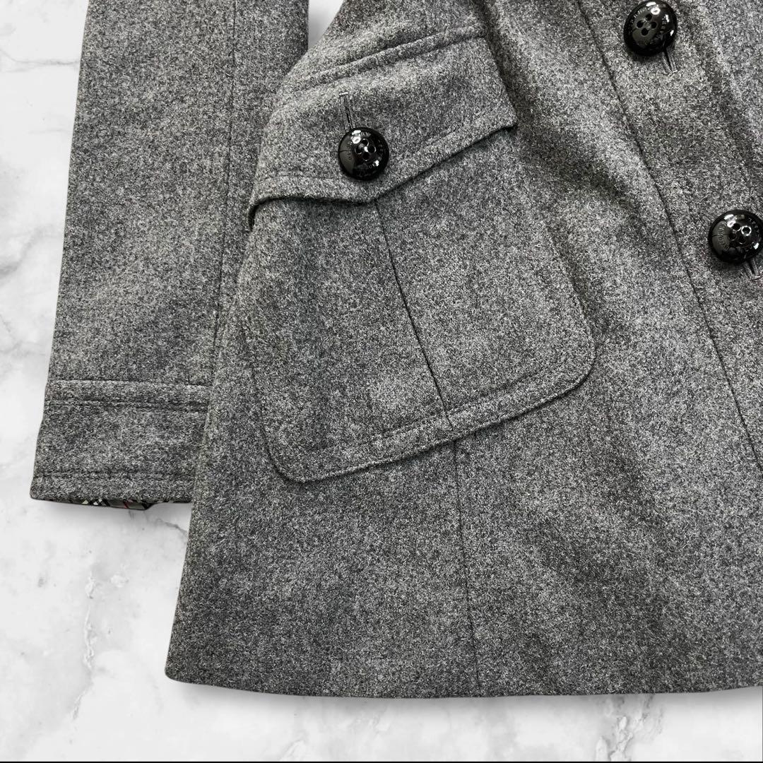 バーバリーブルーレーベル ウール コート 38 グレー チェック ファー ベルト