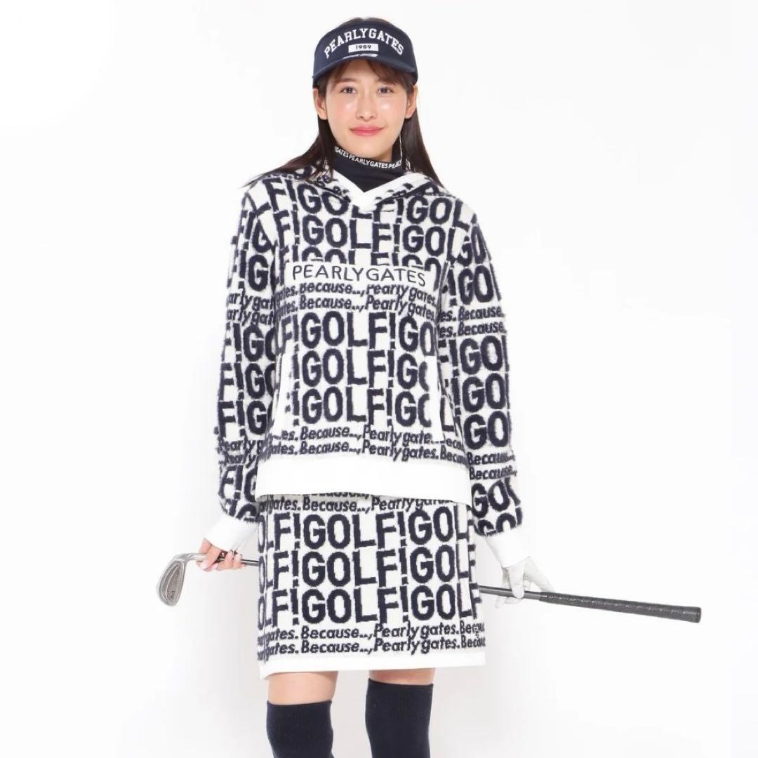 新品♪96.800円PEARLY GATES フードニットパーカー＆スカート Ｌ