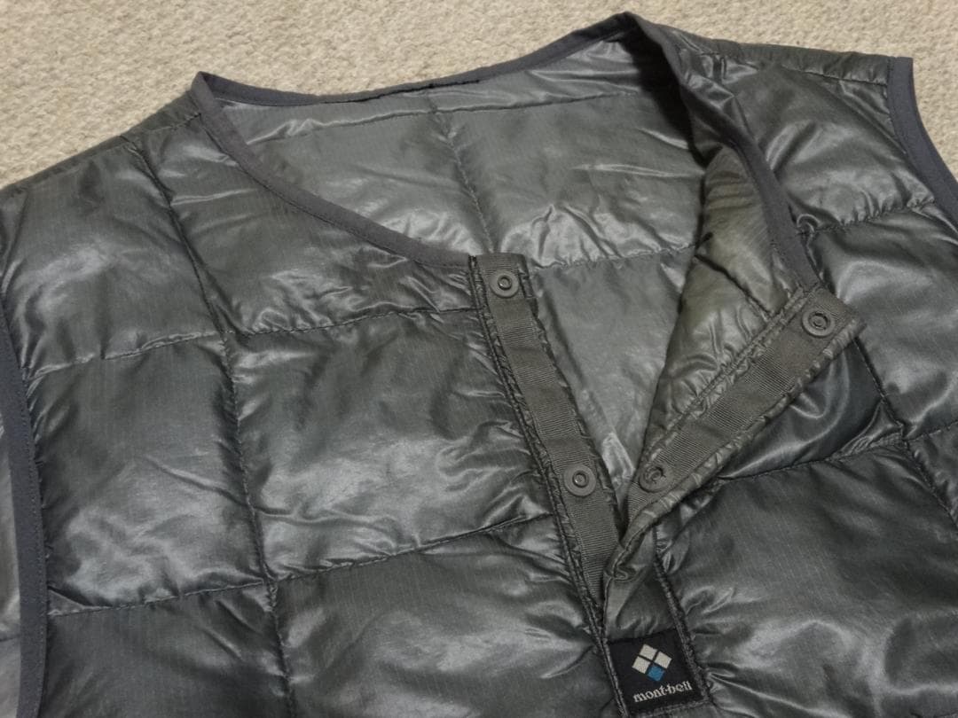 希少　旧ロゴ　オールド　モンベル　プルーオーバー　ダウンベスト　ガンメタ　M～L