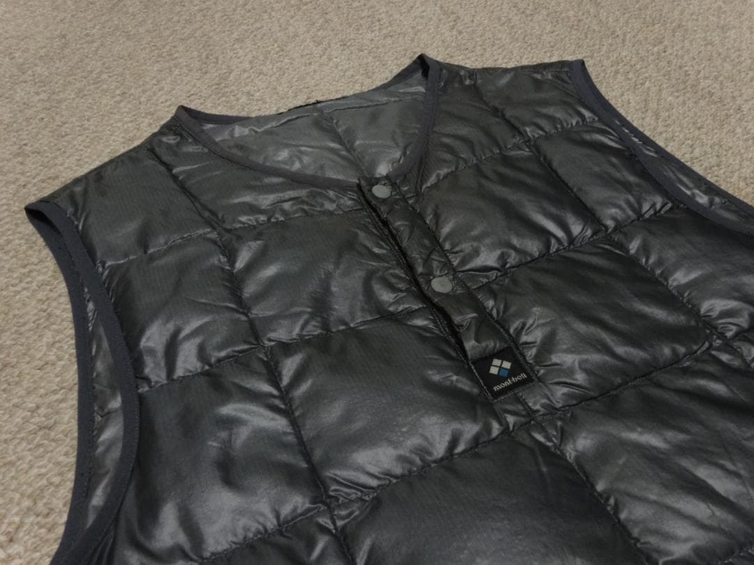 希少　旧ロゴ　オールド　モンベル　プルーオーバー　ダウンベスト　ガンメタ　M～L