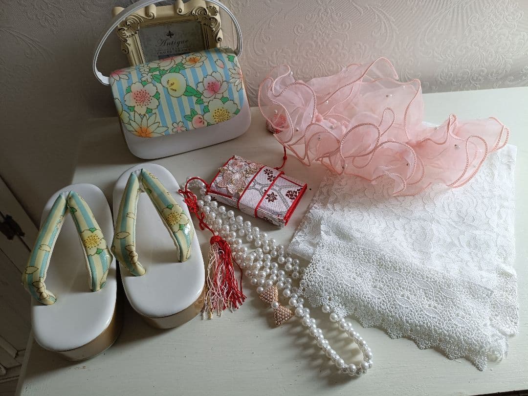 新品☆ブルーグレーの着物と作り帯☆七五三ハーフ成人式フルセット