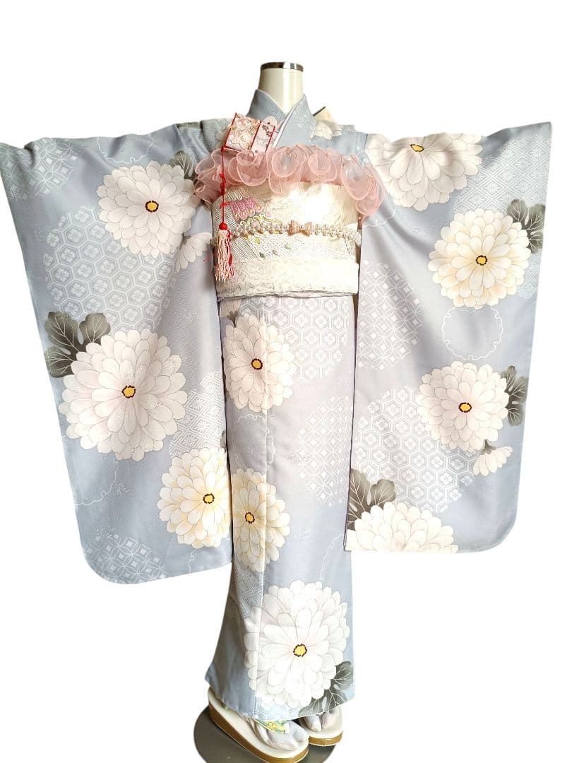 新品☆ブルーグレーの着物と作り帯☆七五三ハーフ成人式フルセット