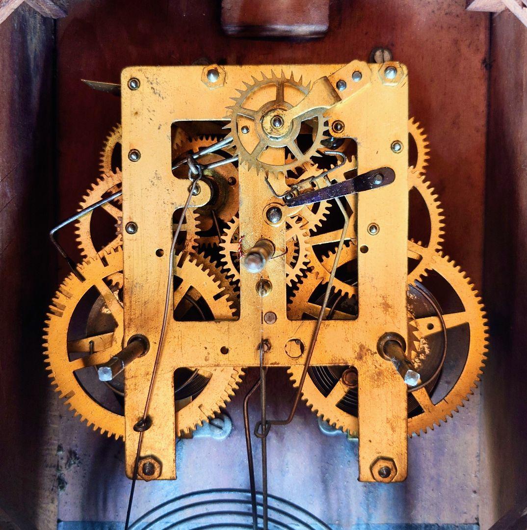 〈完動・美品〉精工舎　硝子絵　小型花ぼたん八角ゼンマイ振り子時計　古時計