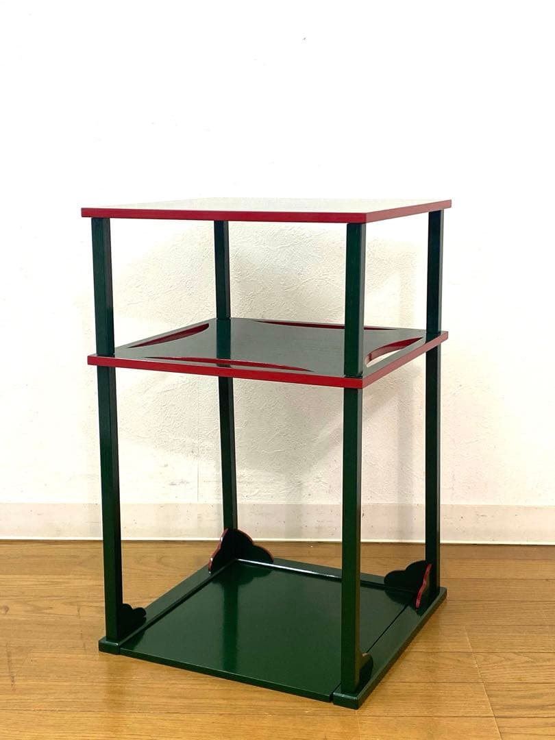 美品 茶道具 青漆爪紅 糸巻棚 茶棚 組立式 共箱