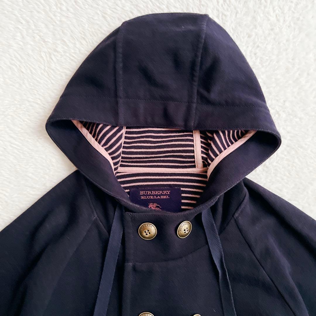 BURBERRY BLUELABELポンチョコート ホースロゴ刺繍 金ボタン 紺