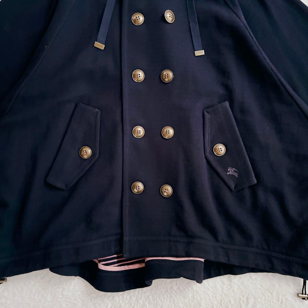 BURBERRY BLUELABELポンチョコート ホースロゴ刺繍 金ボタン 紺