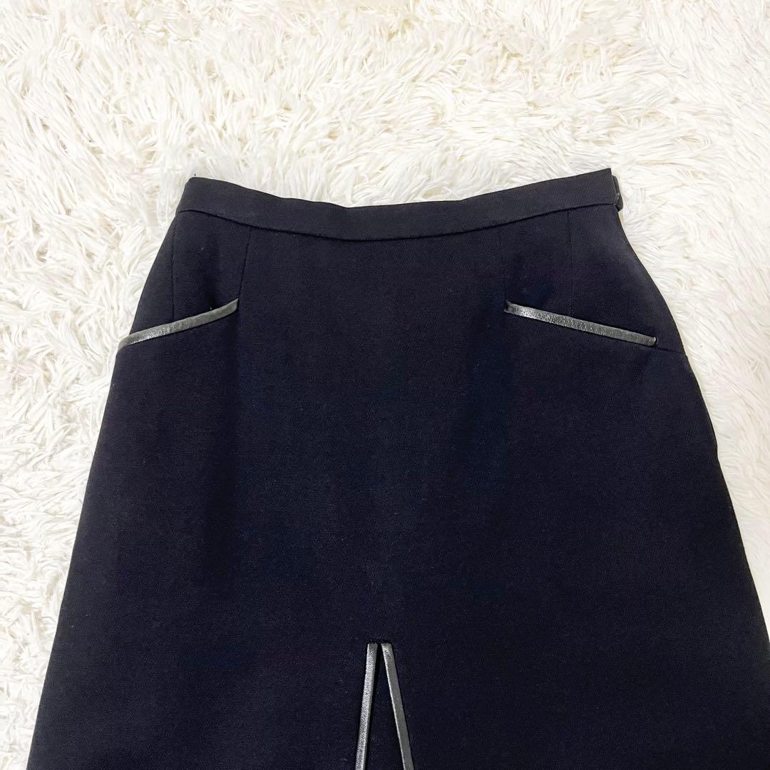 ✨希少✨HERMES エルメス　ロングスカート　膝下　ウール　レザー　黒　38