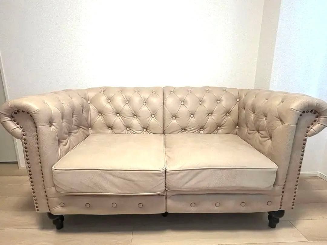 【美品】送料込 チェスターフィールドソファ 2人掛け
