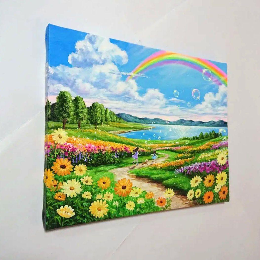 【虹が輝く時】アクリル画 F6 風景画 絵画