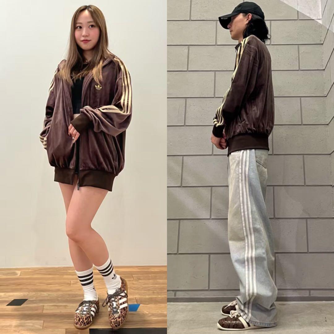 新品L⭐️adidas ファイヤーバード ベロア トラックトップ ダークブラウン