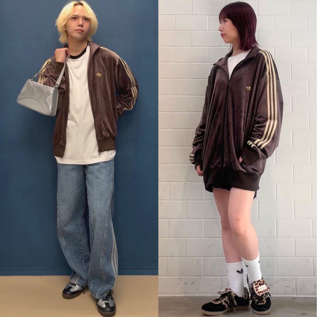 新品L⭐️adidas ファイヤーバード ベロア トラックトップ ダークブラウン