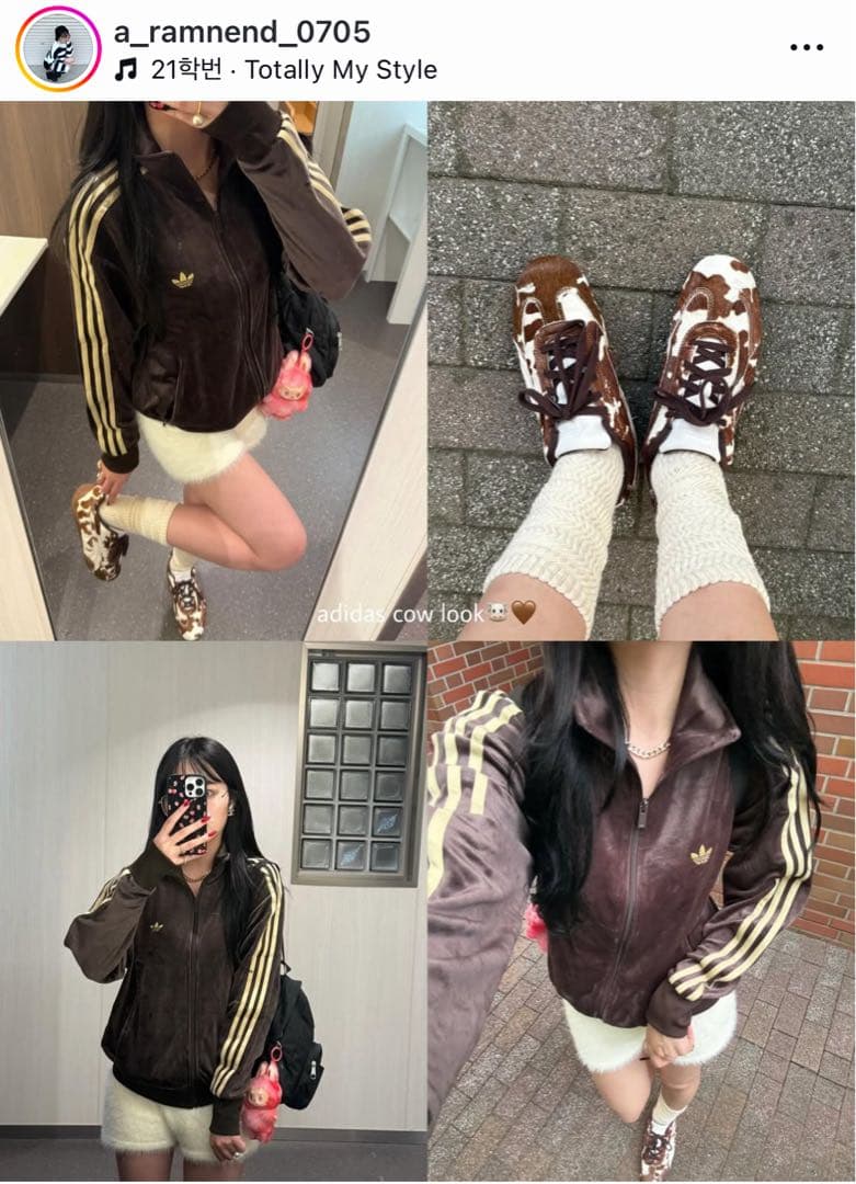 新品L⭐️adidas ファイヤーバード ベロア トラックトップ ダークブラウン