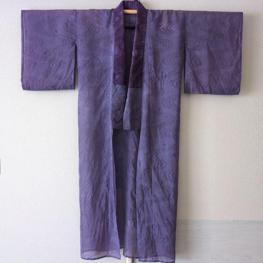 本麻　洗える長襦袢　カラー襦袢　居敷当て付き　パープル　紫　リサイクル　管ka1