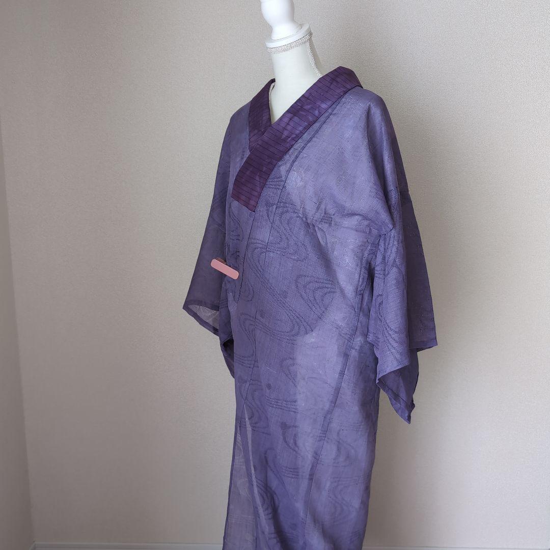 本麻　洗える長襦袢　カラー襦袢　居敷当て付き　パープル　紫　リサイクル　管ka1