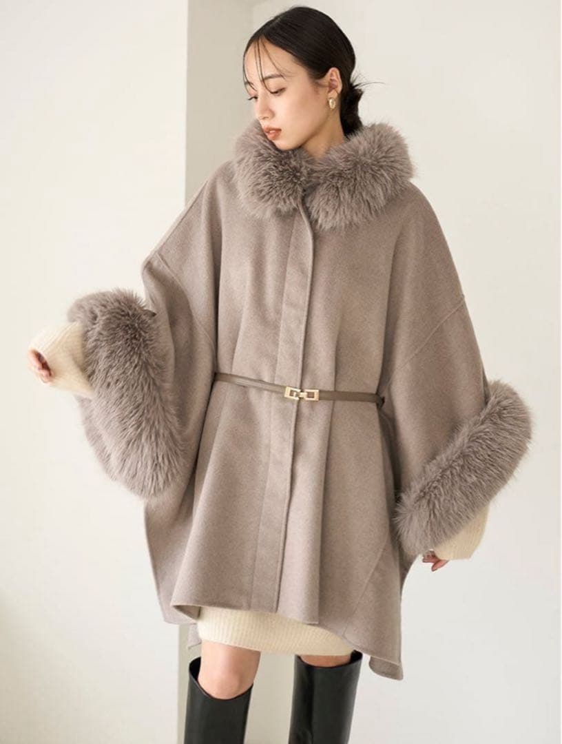 【新品タグ付き】snidel ファー付きミドルケープコート