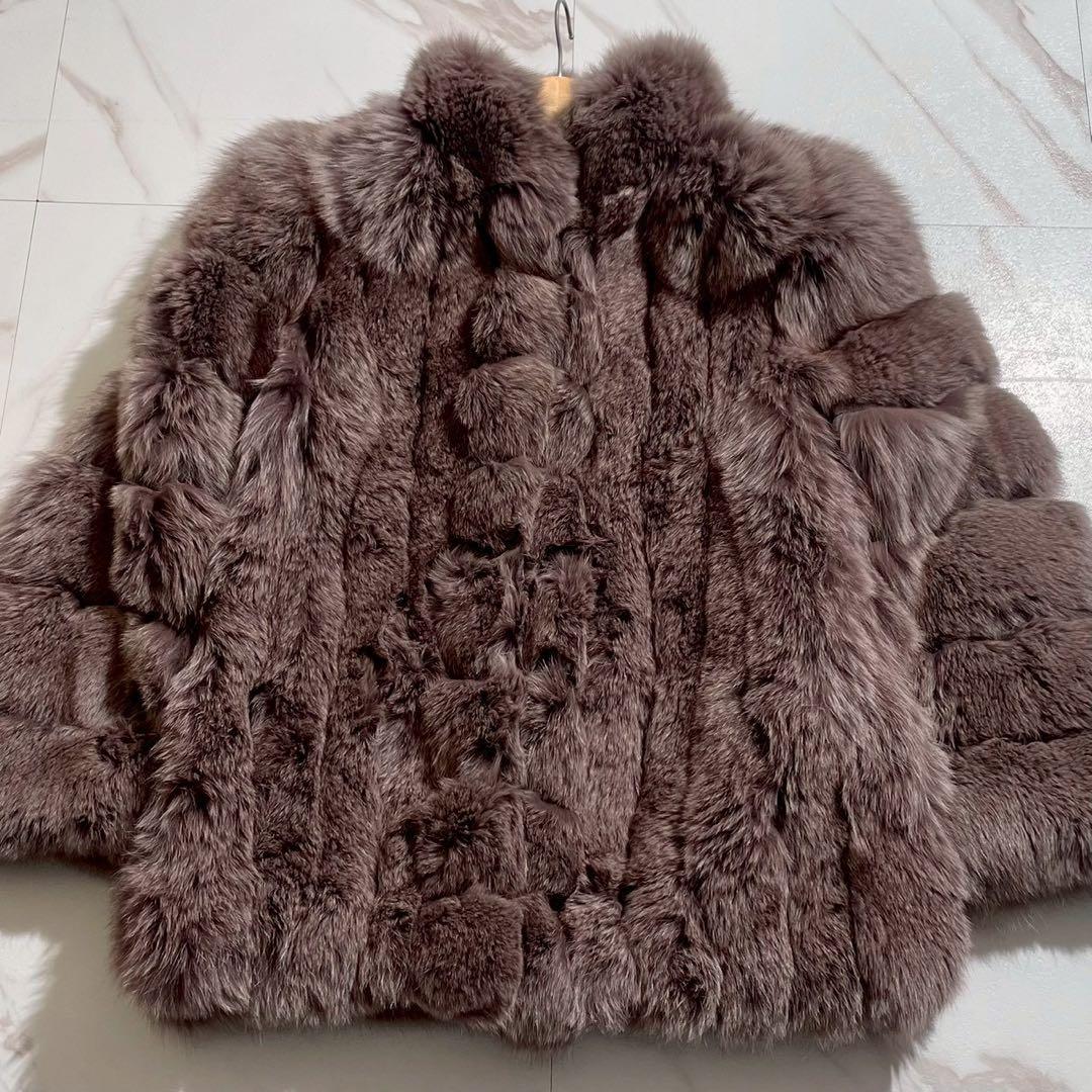 【13号】フォックス リアルファー コート SAGA FOX 毛皮 パープル系