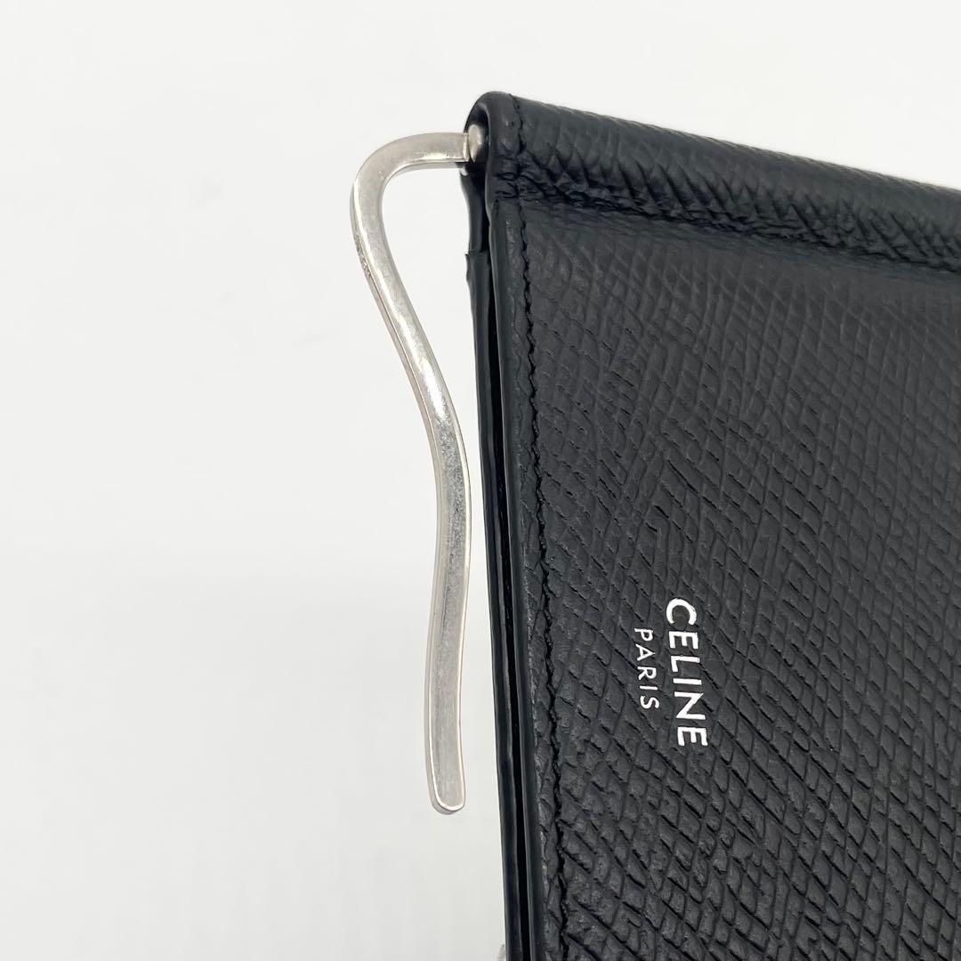 【極美品】現行 セリーヌ マネークリップ レザー ビルクリップ ブラック ロゴ