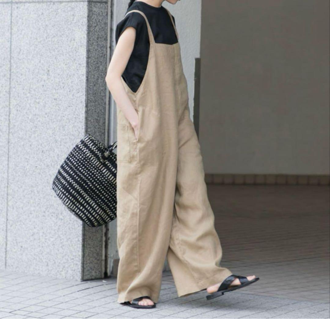 新品タグ付き！かぐれ リネンサロペット　ベージュ