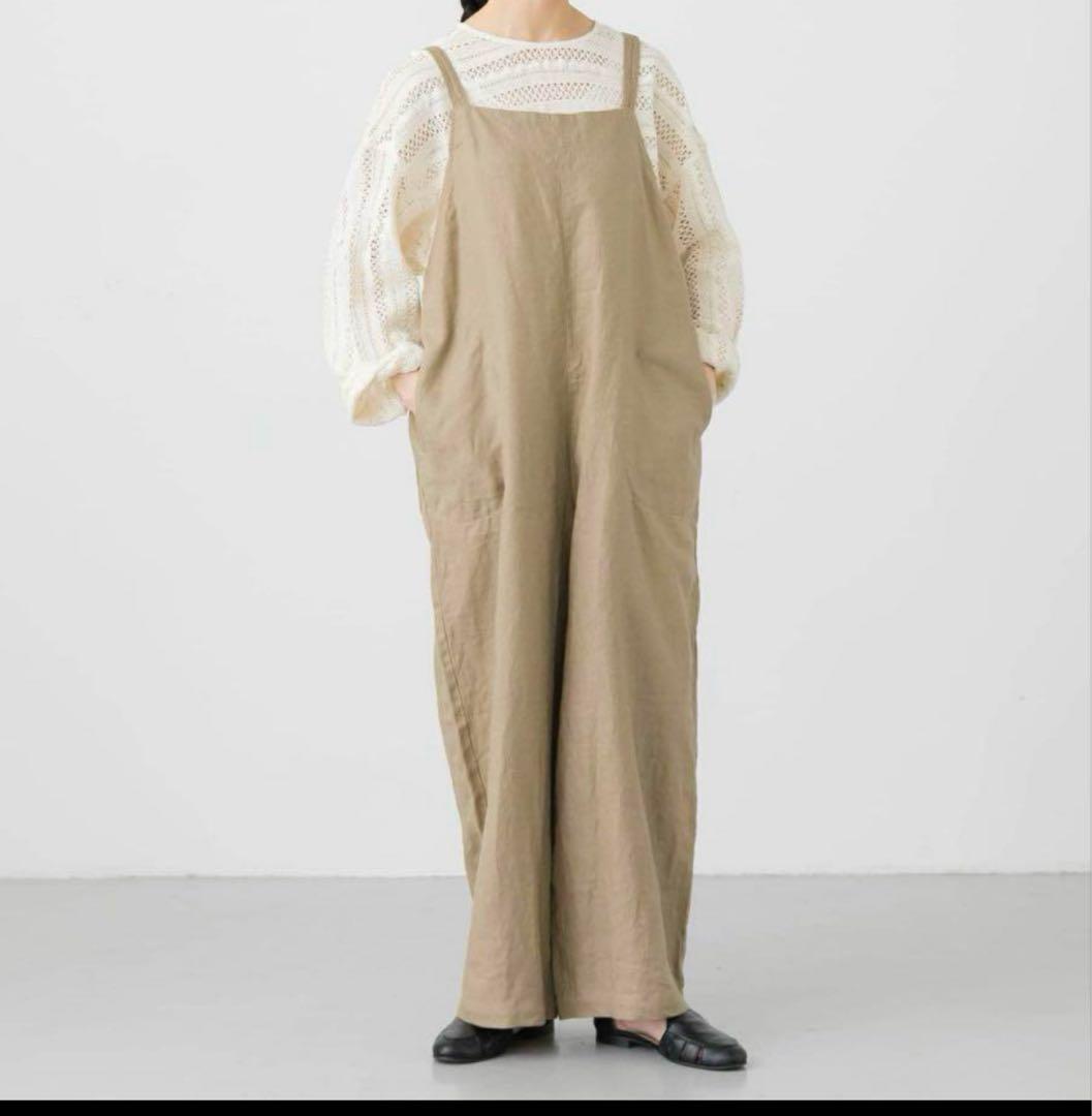 新品タグ付き！かぐれ リネンサロペット　ベージュ