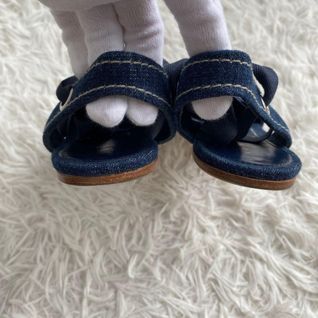 極美品　プラダ　デニム　フラットシューズ　レースアップシューズ　リボン　35