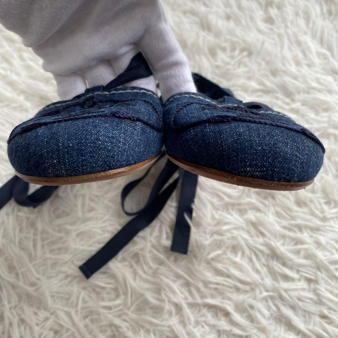 極美品　プラダ　デニム　フラットシューズ　レースアップシューズ　リボン　35