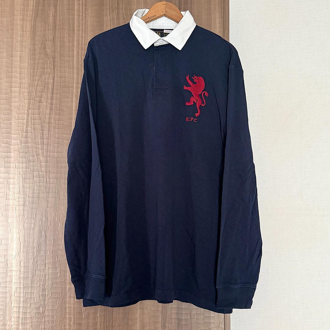 【現行タグなし未使用】ポロラルフローレン ラグビーシャツ 長袖 ネイビー L