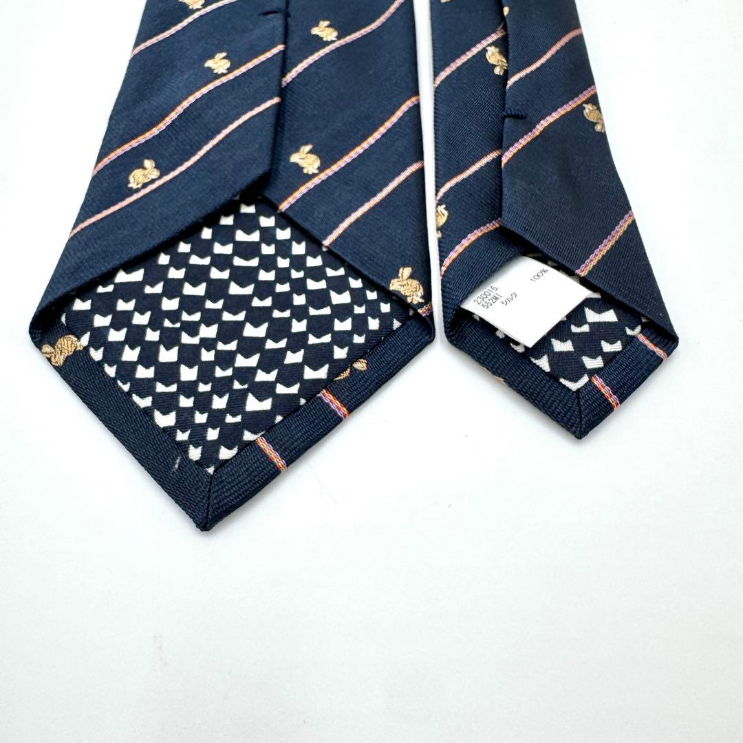 極美品 Paul Smith ネクタイ うさぎ 刺繍 マルチカラー ストライプ