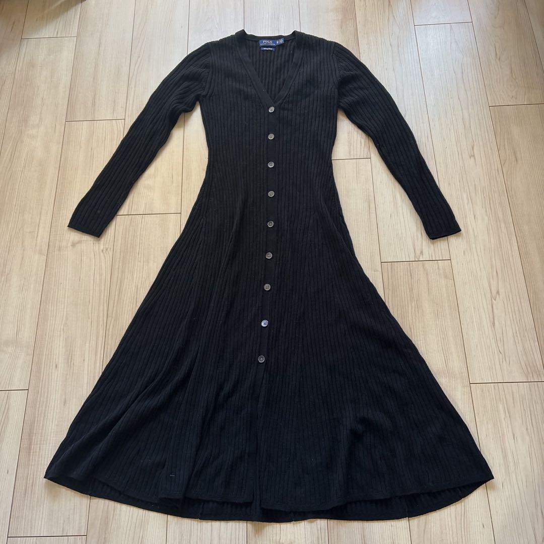 ポロラルフローレン ウール　リブニット　ロングワンピース　ブラック　XS