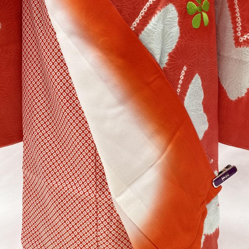 410ag15◎七五三 七歳 女児 着物&袋帯&長襦袢 部分絞り 刺繍◎美品