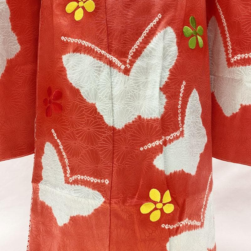 410ag15◎七五三 七歳 女児 着物&袋帯&長襦袢 部分絞り 刺繍◎美品