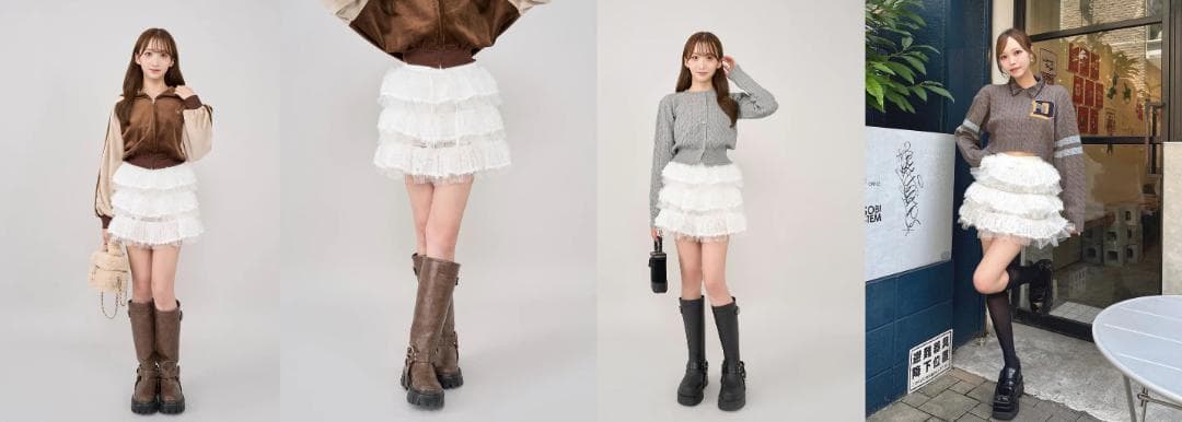 ダーリッチ darich ミックスレースフリルミニスカート ブラック FL