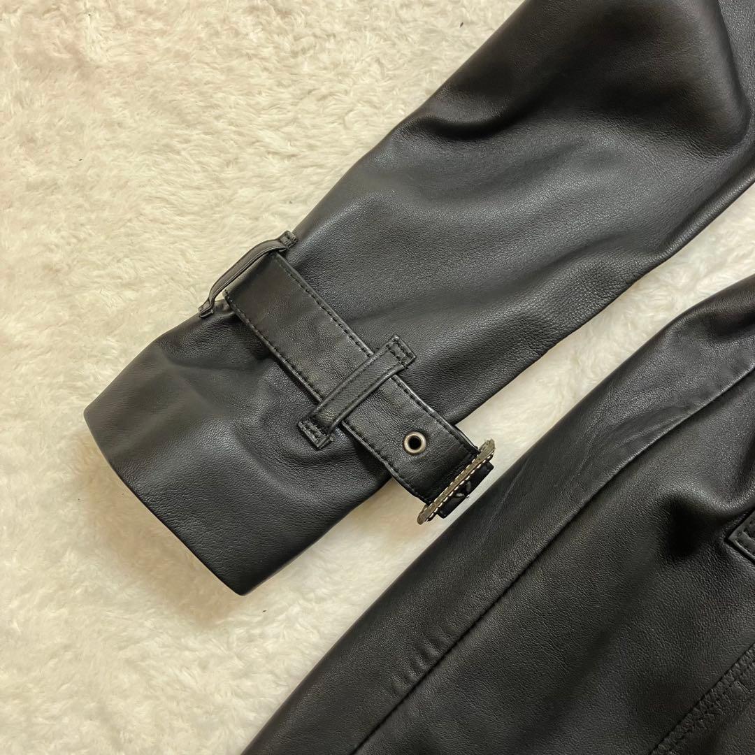 コムサデモード 羊革 ラム オールレザー ダブル トレンチコート ベルテッド 黒