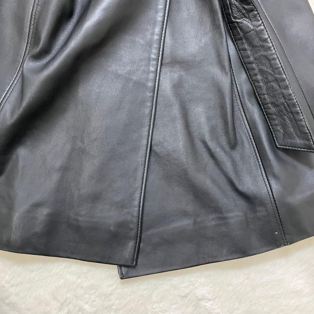 コムサデモード 羊革 ラム オールレザー ダブル トレンチコート ベルテッド 黒