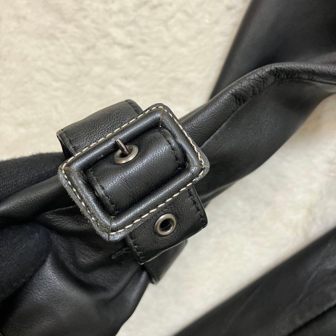 コムサデモード 羊革 ラム オールレザー ダブル トレンチコート ベルテッド 黒