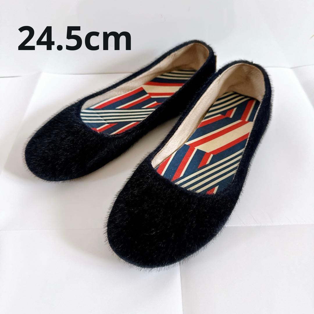 fs/ny バレエシューズ Sloop ネイビー　フェイクファー調