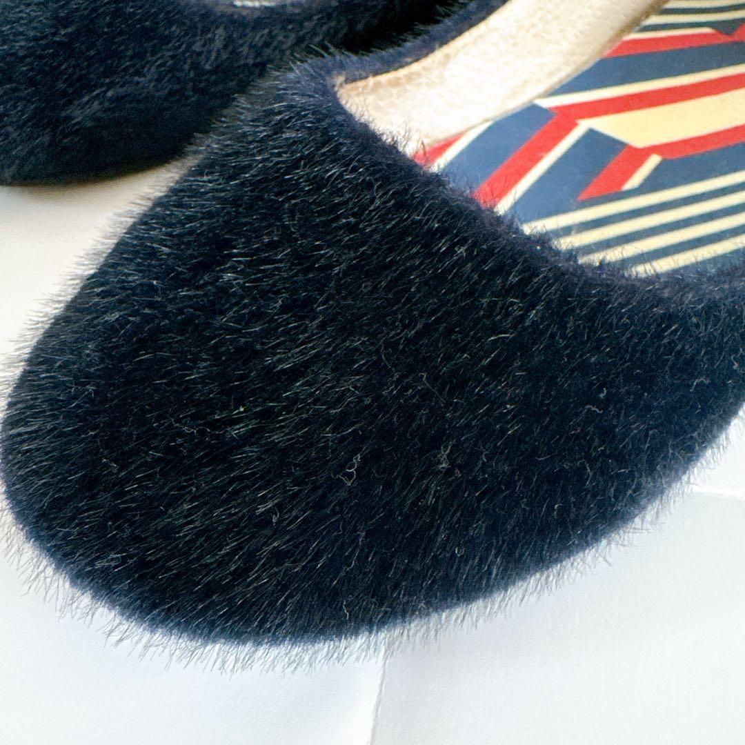 fs/ny バレエシューズ Sloop ネイビー　フェイクファー調