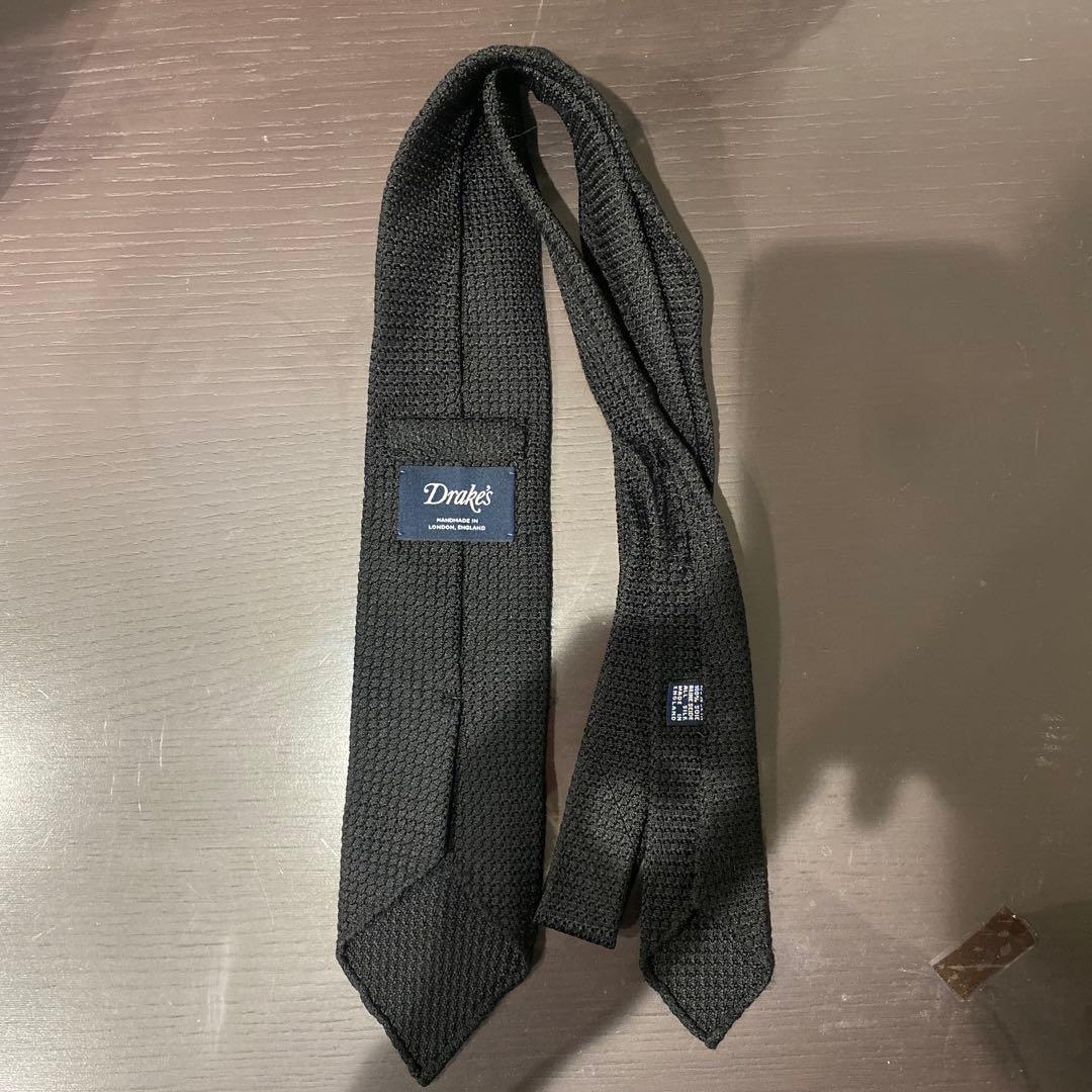 Drake's 黒 ニット ネクタイ 細身