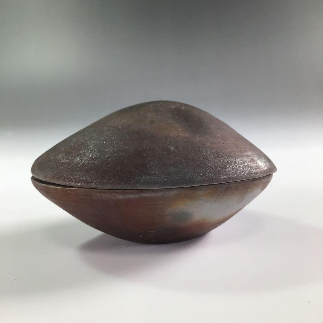 Ｐ８３５　香合　『備前焼』『木村陶峰造』『蛤香合』　共箱　茶道具