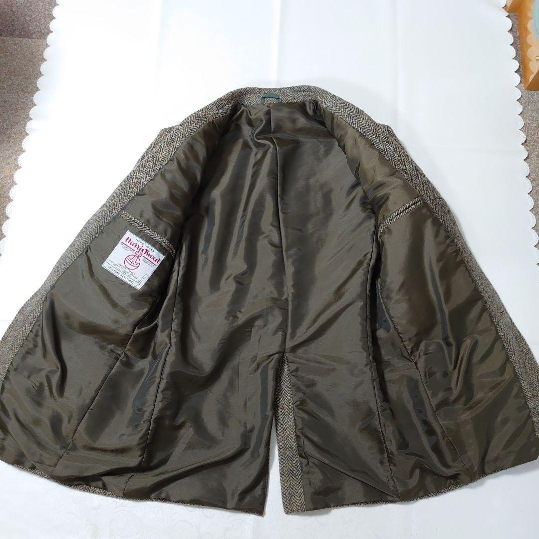 ハリスツイード テーラードジャケット ヘリンボーン くるみボタン 38