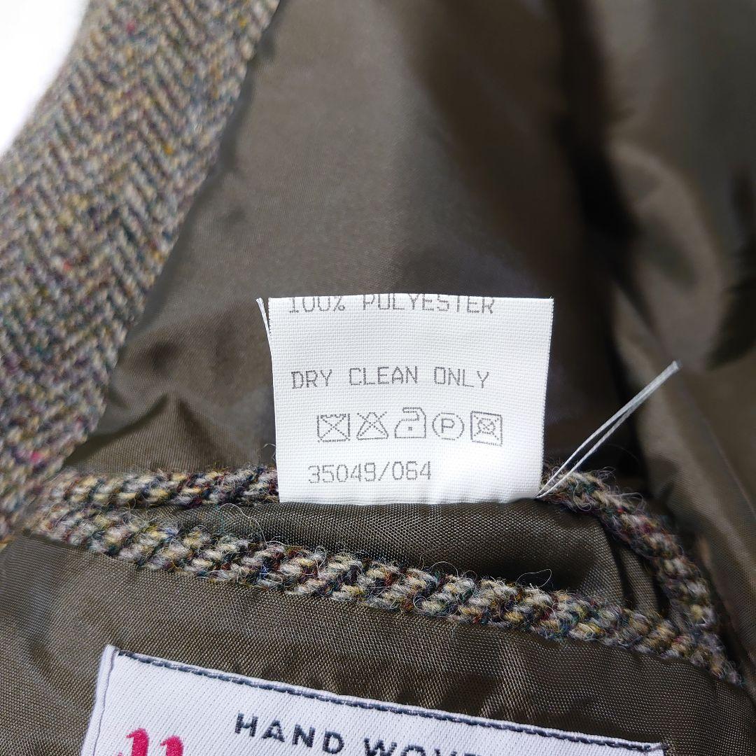 ハリスツイード テーラードジャケット ヘリンボーン くるみボタン 38