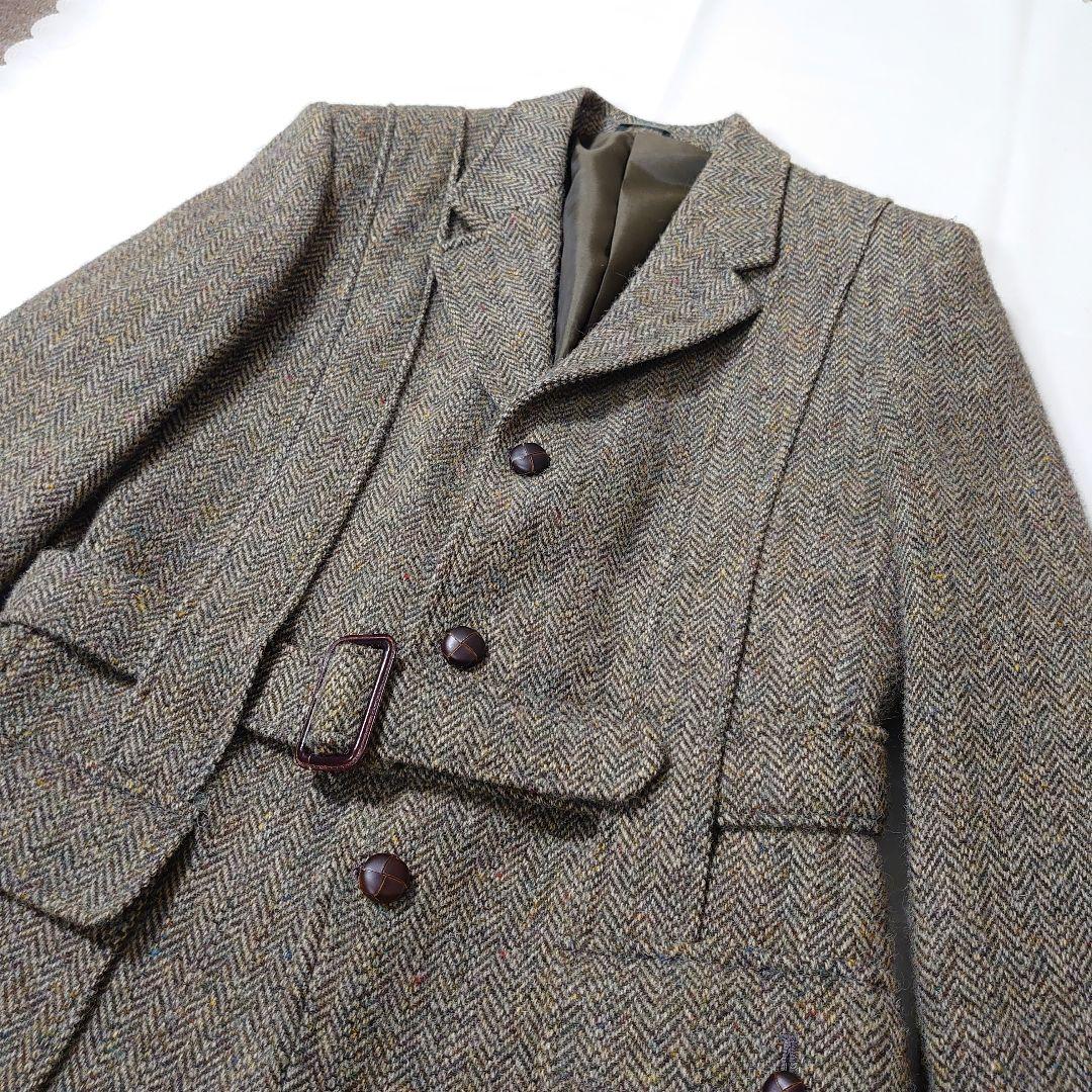 ハリスツイード テーラードジャケット ヘリンボーン くるみボタン 38
