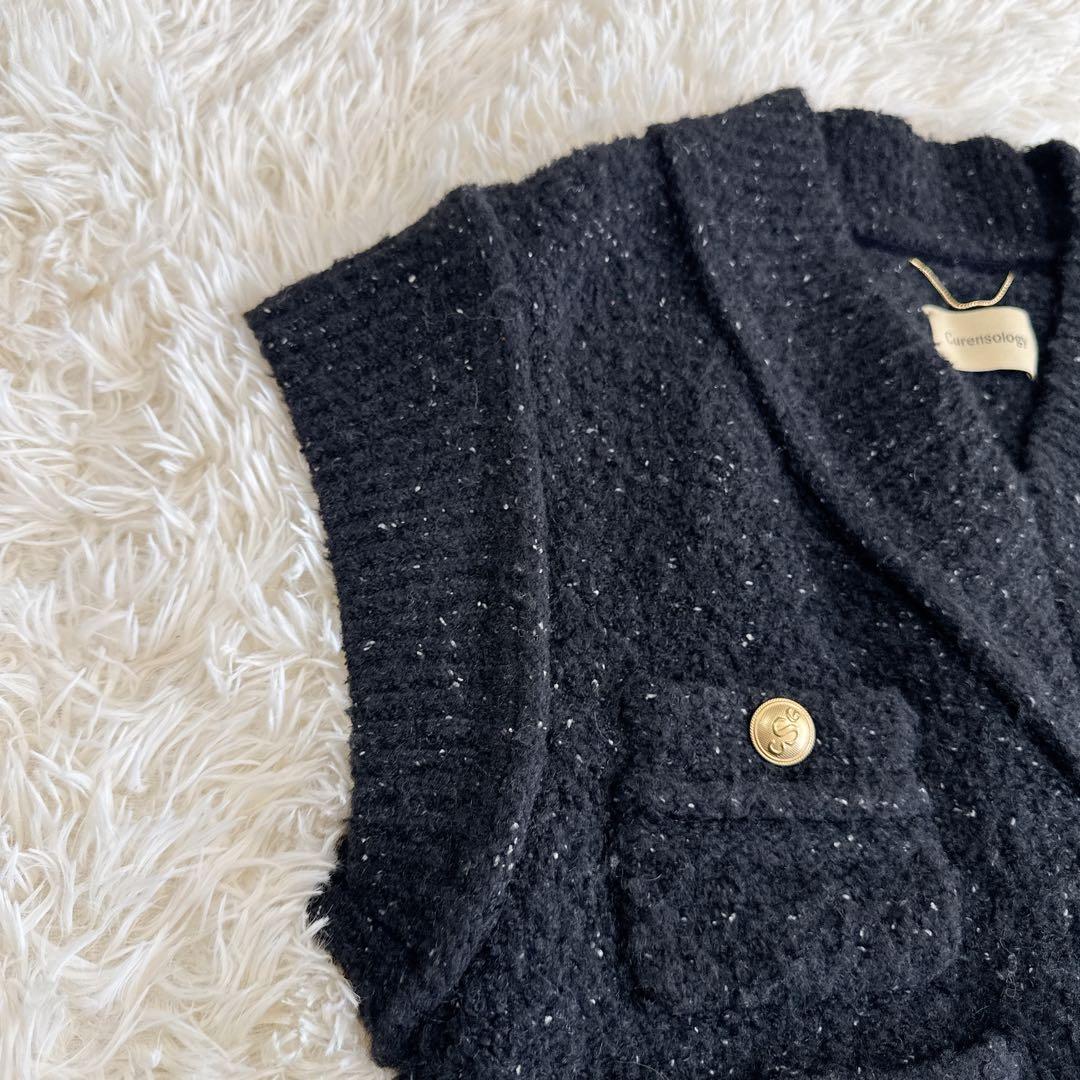 美品 curensology　ツイーディヤーンニットベスト　黒　カレンソロジー