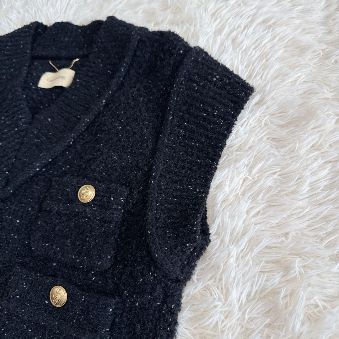 美品 curensology　ツイーディヤーンニットベスト　黒　カレンソロジー