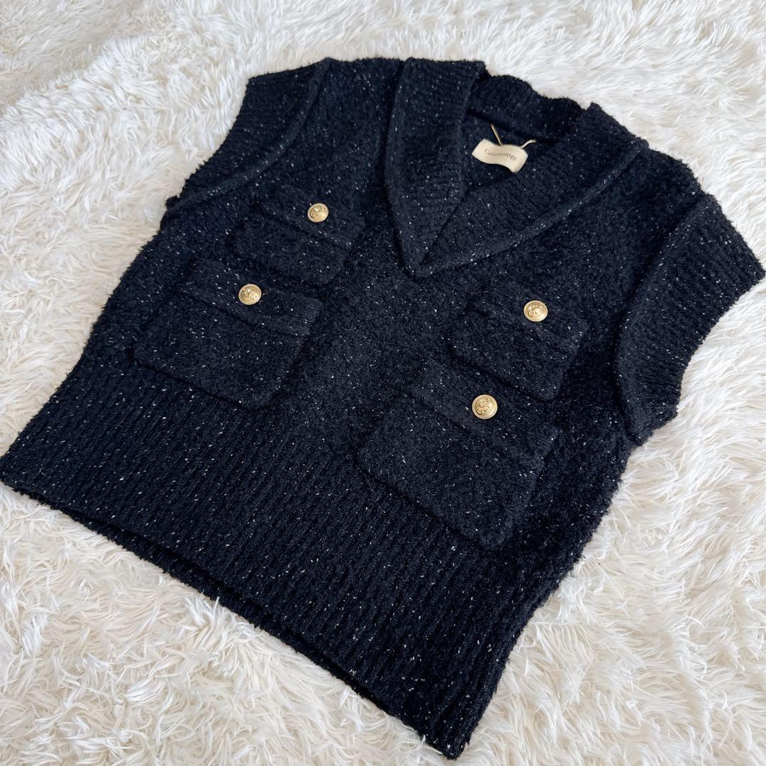 美品 curensology　ツイーディヤーンニットベスト　黒　カレンソロジー