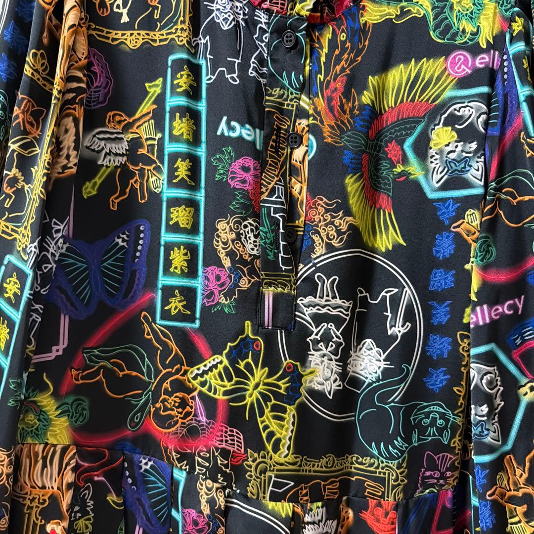 &ellecy　猫　ネオン　ワンピースM　アンドエルシー　中華風