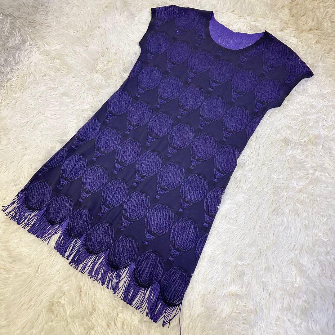 プリーツプリーズ インサイド気球パンチング　フリンジワンピース　リバーシブル