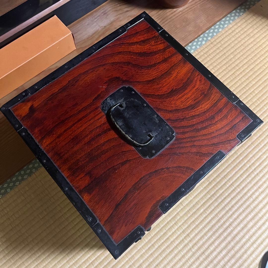 骨董 船箪笥 銭箱 引き出し 金具 鍵付 手提げ
