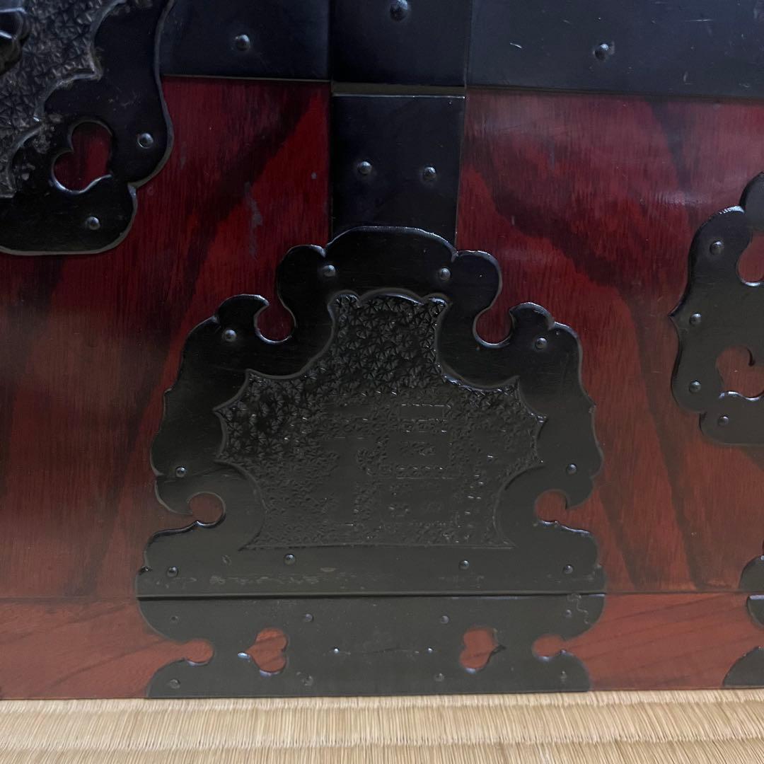 骨董 船箪笥 銭箱 引き出し 金具 鍵付 手提げ