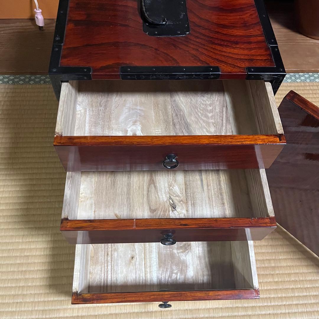 骨董 船箪笥 銭箱 引き出し 金具 鍵付 手提げ